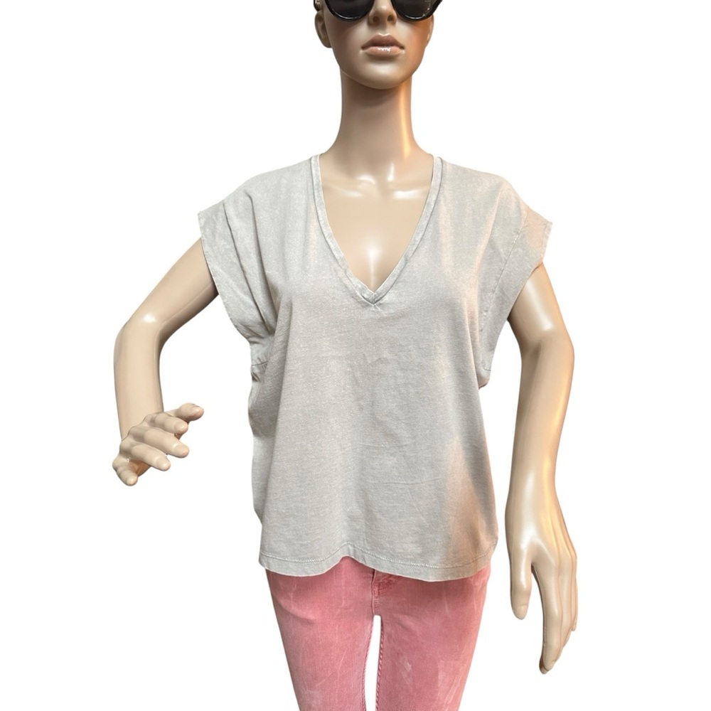 Zara Light Taupe V-Neck Oversized Women’s T-shirt, NWT, S